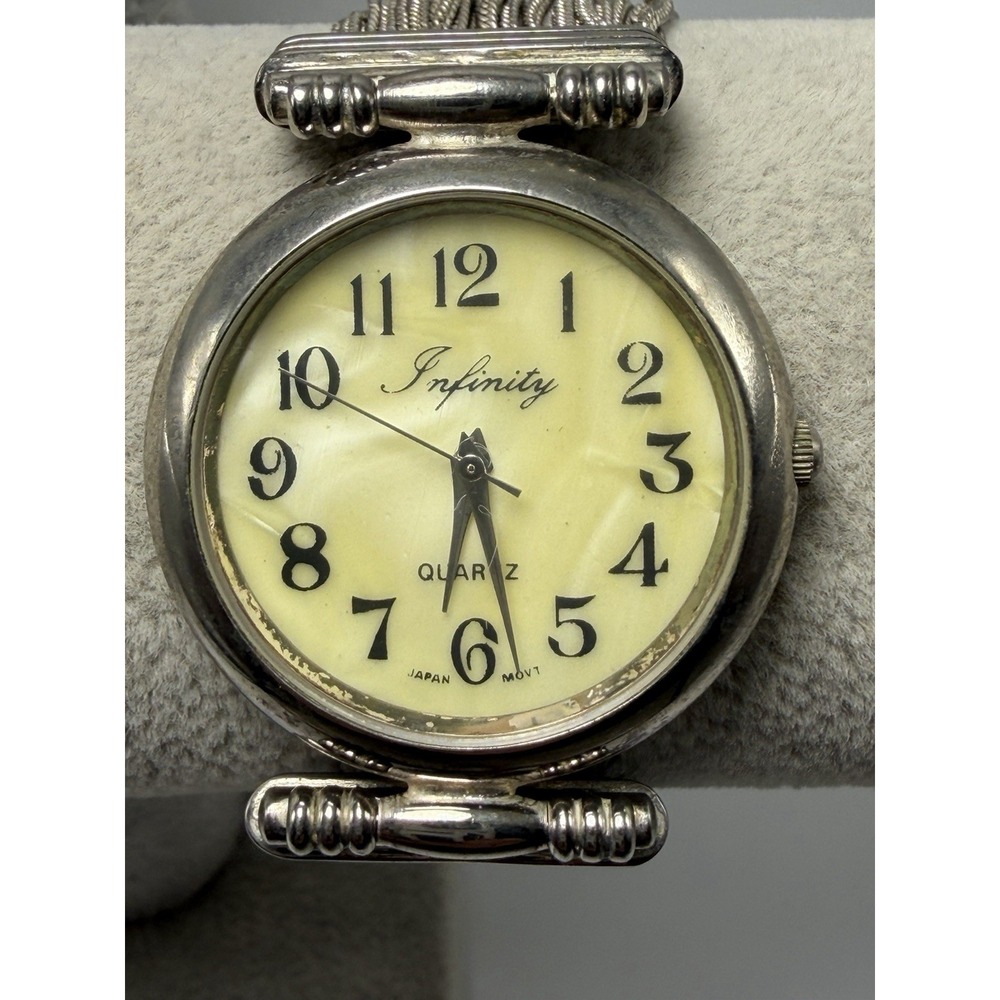 Infinity Vintage‎ Ladies MOP Watch New Battery 33MM 7.25" Silver Tone